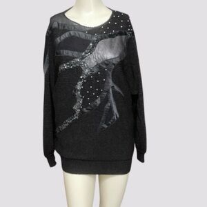 Anfirson Collection Vintage Elegant Black Sweater with Embellished Design